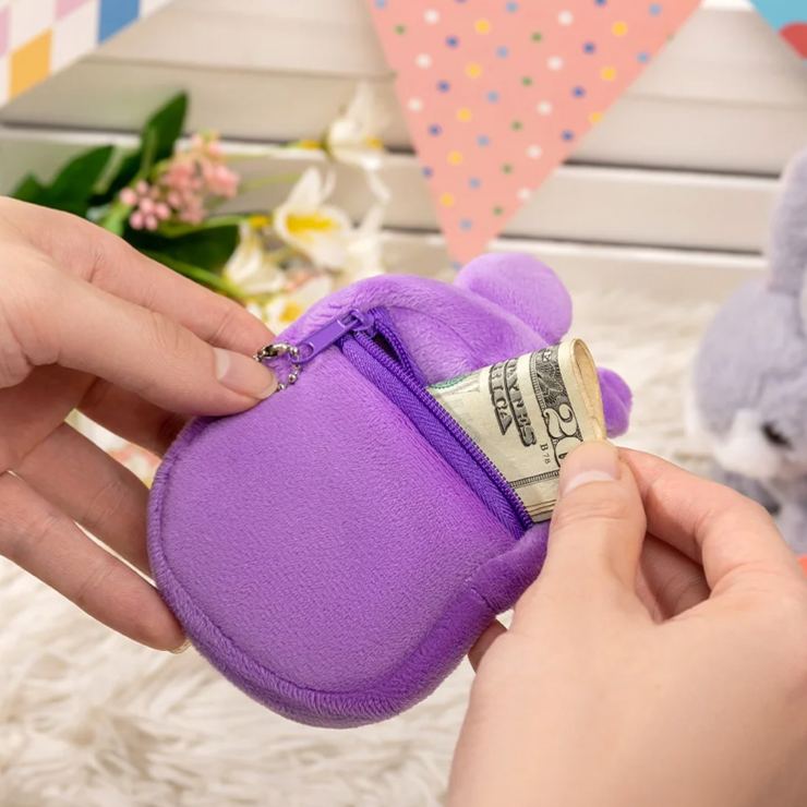 Personalized Cute Bunny Plush Coin Purse Wallet with Name and Wrist Strap Easter Basket Filler Happy Easter Gift for Kids