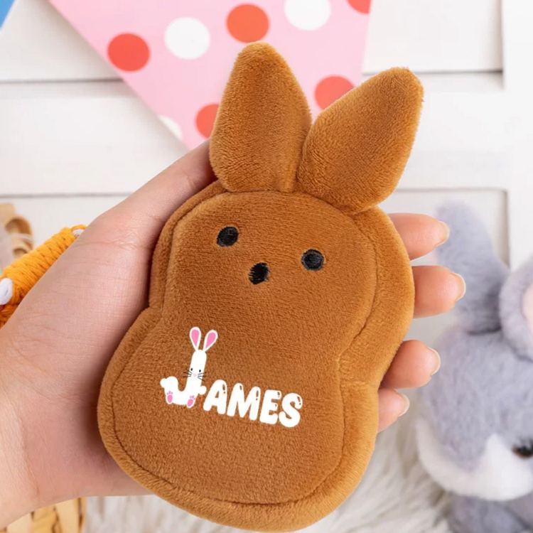 Personalized Cute Bunny Plush Coin Purse Wallet with Name and Wrist Strap Easter Basket Filler Happy Easter Gift for Kids