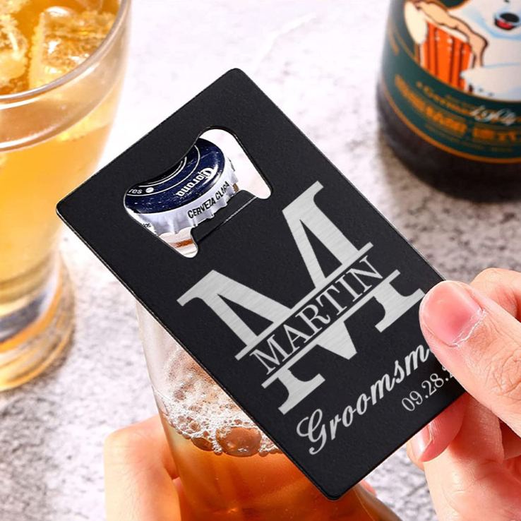 Personalized Monogrammed Groomsman Credit Card Bottle Opener Engraved Bottle Opener for Groom Custom Groomsman Opener Men's Bachelor Favors Bottle Opener