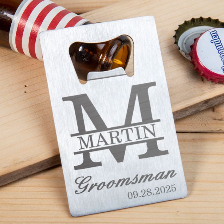 Personalized Monogrammed Groomsman Credit Card Bottle Opener Engraved Bottle Opener for Groom Custom Groomsman Opener Men's Bachelor Favors Bottle Opener
