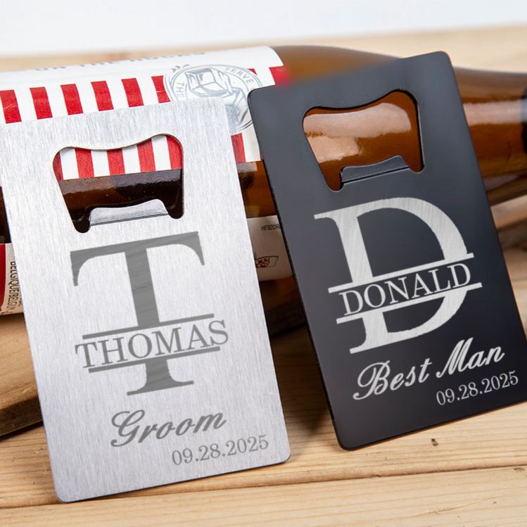 Personalized Monogrammed Groomsman Credit Card Bottle Opener Engraved Bottle Opener for Groom Custom Groomsman Opener Men's Bachelor Favors Bottle Opener