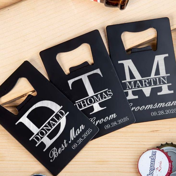 Personalized Monogrammed Groomsman Credit Card Bottle Opener Engraved Bottle Opener for Groom Custom Groomsman Opener Men's Bachelor Favors Bottle Opener