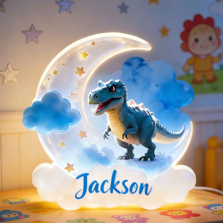 Personalized Gift Custom Name Adorable Cartoon Dinosaur Night Sky Pattern Bedroom Decor Acrylic LED Night Light