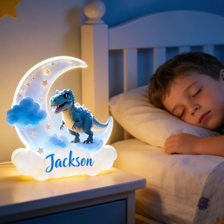Personalized Gift Custom Name Adorable Cartoon Dinosaur Night Sky Pattern Bedroom Decor Acrylic LED Night Light
