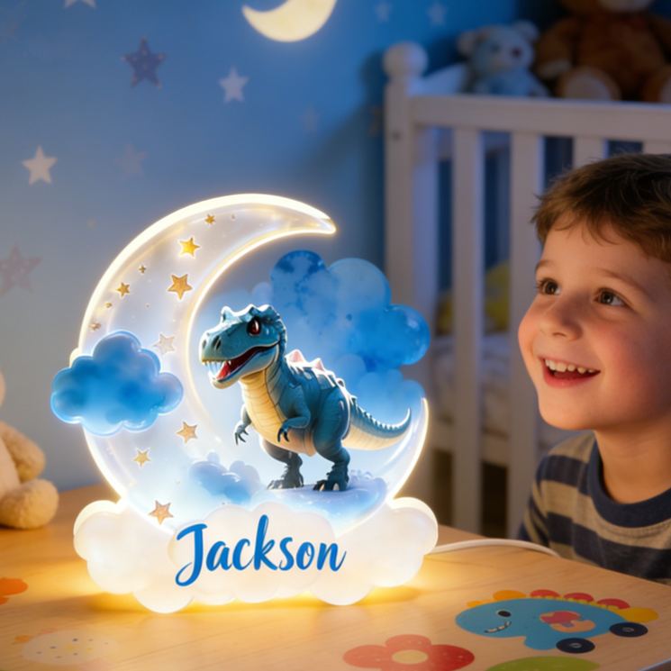Personalized Gift Custom Name Adorable Cartoon Dinosaur Night Sky Pattern Bedroom Decor Acrylic LED Night Light
