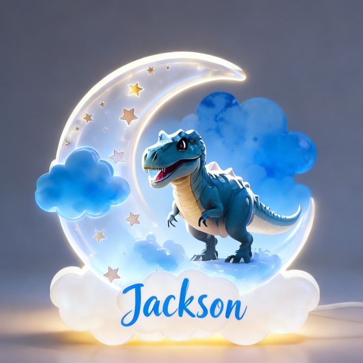 Personalized Gift Custom Name Adorable Cartoon Dinosaur Night Sky Pattern Bedroom Decor Acrylic LED Night Light
