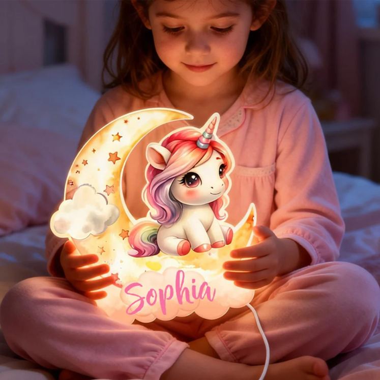 Personalized Fantasy Rainbow Horse Dreamy Moon Clouds Acrylic LED Night Light with Name Nursery Decor Birthday Baby Shower Gift for Girls