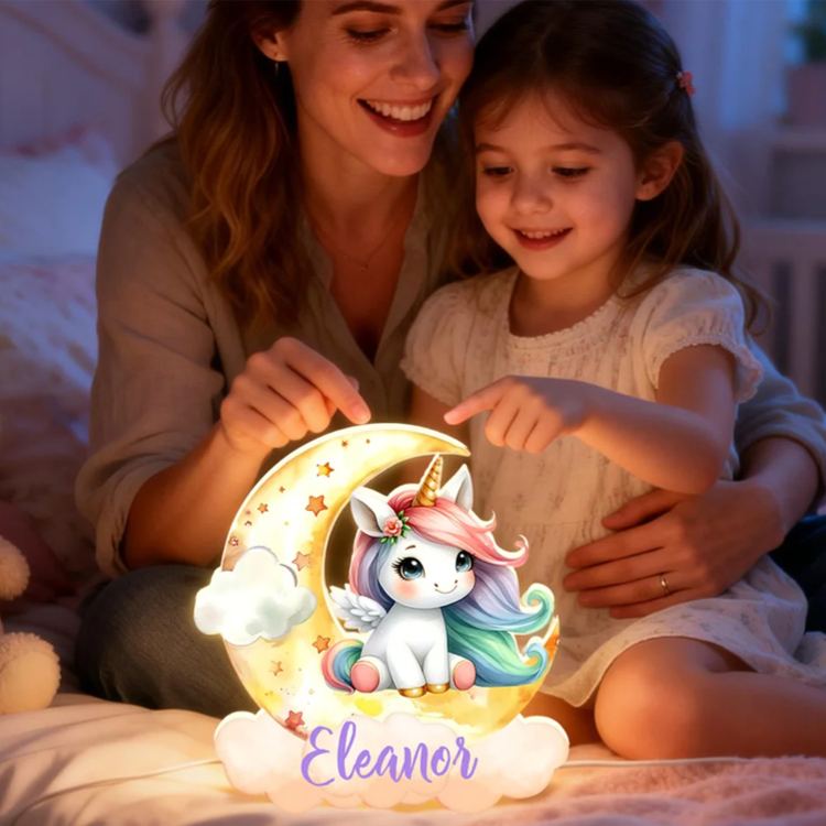 Personalized Fantasy Rainbow Horse Dreamy Moon Clouds Acrylic LED Night Light with Name Nursery Decor Birthday Baby Shower Gift for Girls