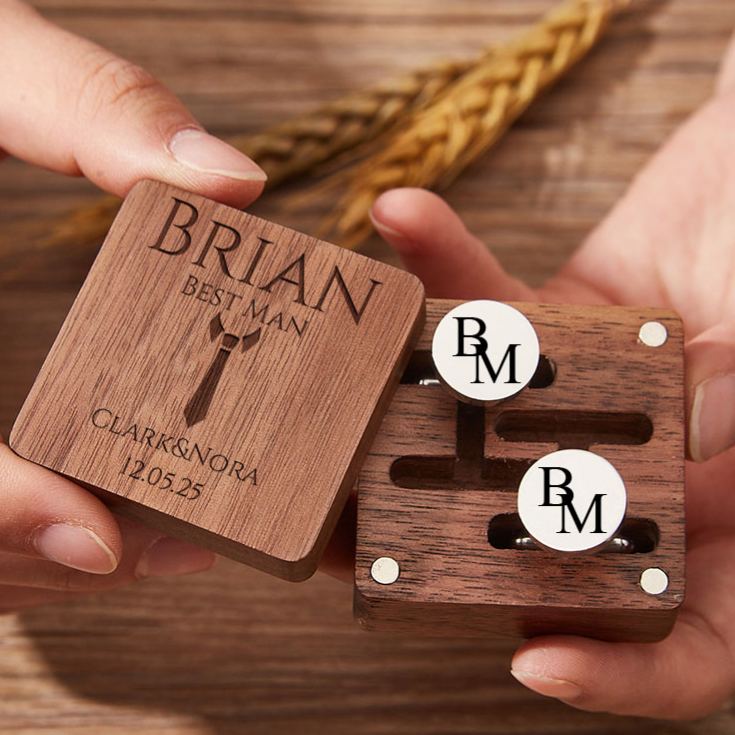 Personalized Wooden Cufflink Box Set Groomsman Proposal Cufflinks Box Set with Cuff Link Elegant Wedding Party Favors Cufflinks for Men Best Man Gift