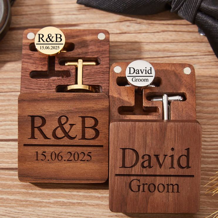 Personalized Groom Cufflinks Box Set Custom Wedding Party Accessories Cufflinks for Groom Engraved Cufflinks for Men Best Man Bachelor Gift