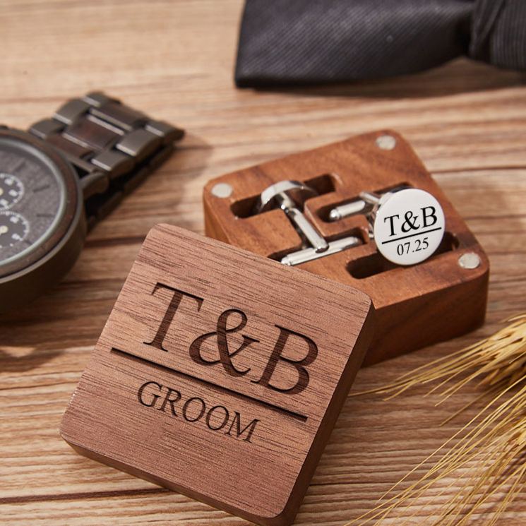 Personalized Groom Cufflinks Box Set Custom Wedding Party Accessories Cufflinks for Groom Engraved Cufflinks for Men Best Man Bachelor Gift