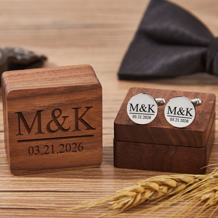 Personalized Groom Cufflinks Box Set Custom Wedding Party Accessories Cufflinks for Groom Engraved Cufflinks for Men Best Man Bachelor Gift