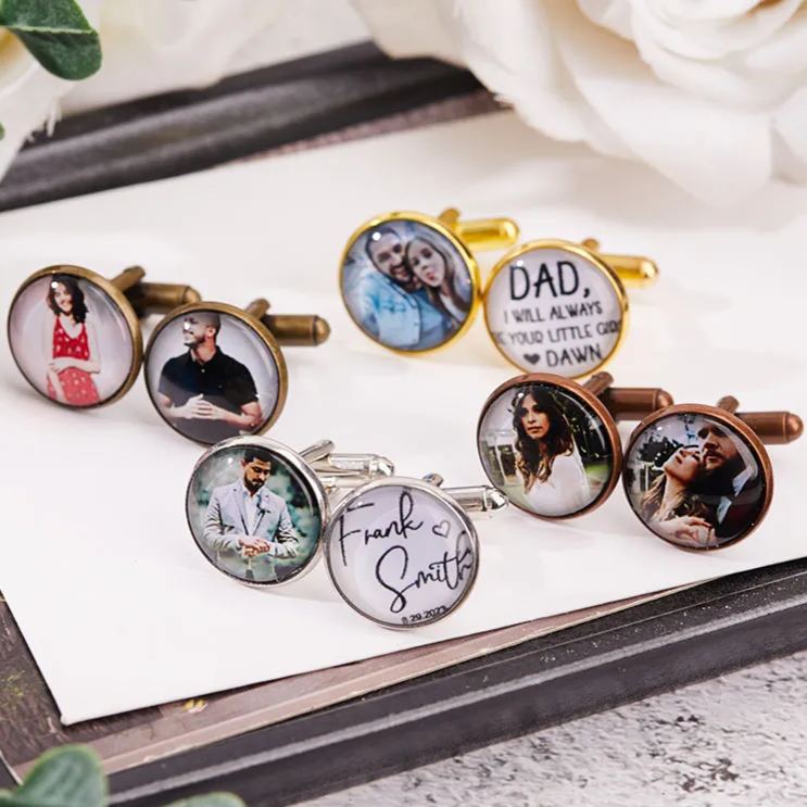 Personalized Photo and Message Cufflinks Custom Groom Groomsmen Wedding Cufflinks Photo Cufflinks for Husband Valentine Gift for Him