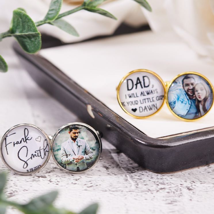 Personalized Photo and Message Cufflinks Custom Groom Groomsmen Wedding Cufflinks Photo Cufflinks for Husband Valentine Gift for Him