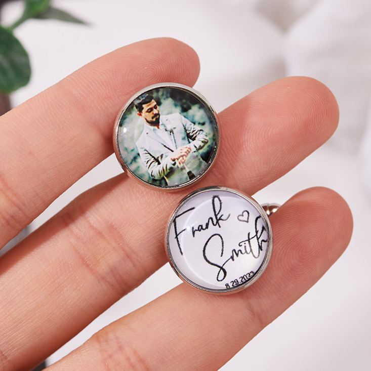 Personalized Photo and Message Cufflinks Custom Groom Groomsmen Wedding Cufflinks Photo Cufflinks for Husband Valentine Gift for Him