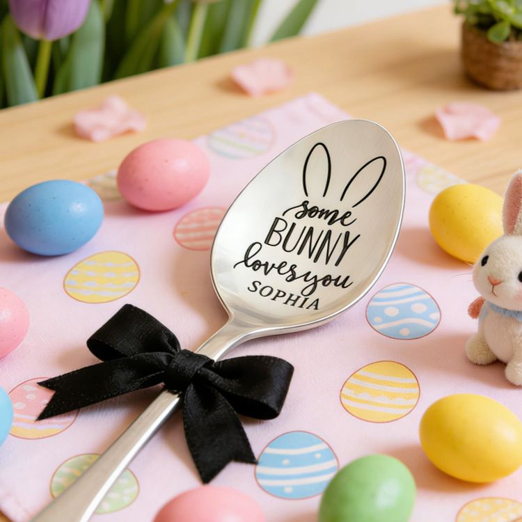 Personalized Lovely Custom Name Some Bunny Loves You Adorable Easter Utensil Spoon