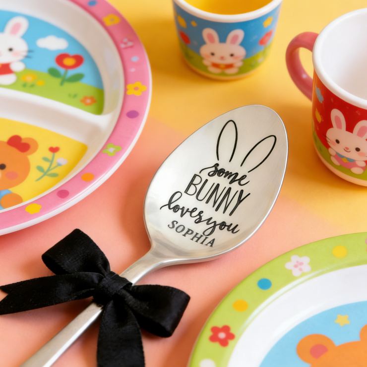 Personalized Lovely Custom Name Some Bunny Loves You Adorable Easter Utensil Spoon