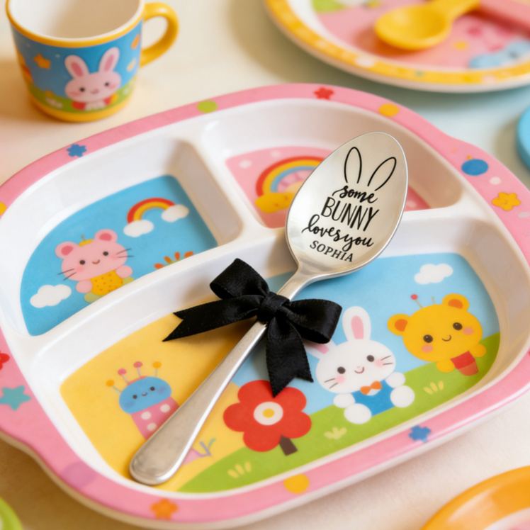 Personalized Lovely Custom Name Some Bunny Loves You Adorable Easter Utensil Spoon
