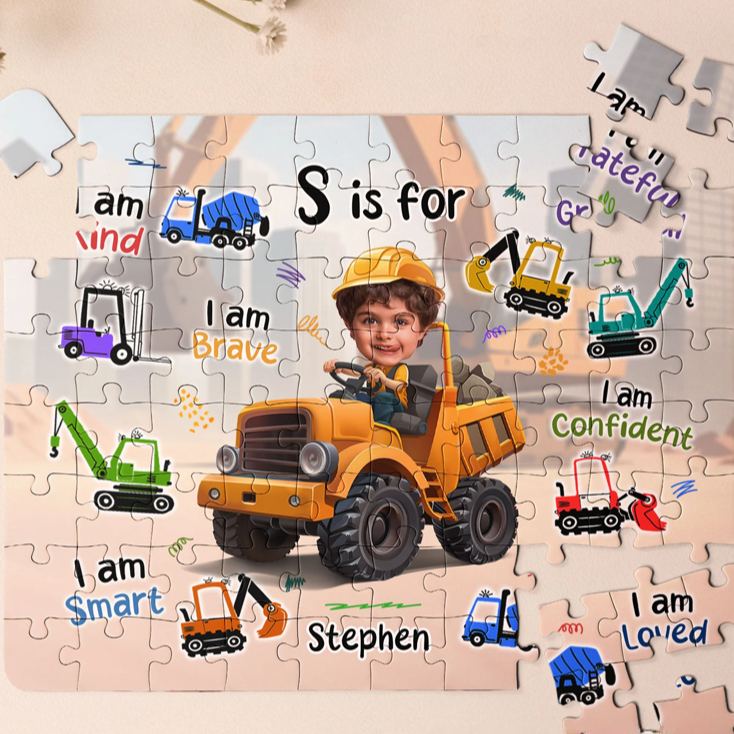 Personalized Little Boy Construction Truck Board Game Photo Jigsaw Puzzle Gift for Sons Kids 