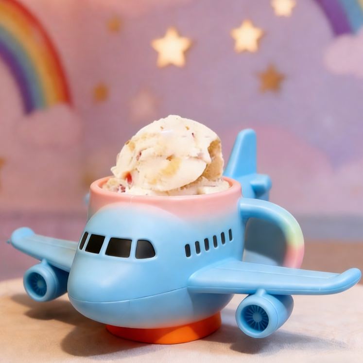 Personalized Airplane Theme Custom Name Cute Blue Plane Shape Ice Cream Holder 3D Printed Cozy with Spoon Slot