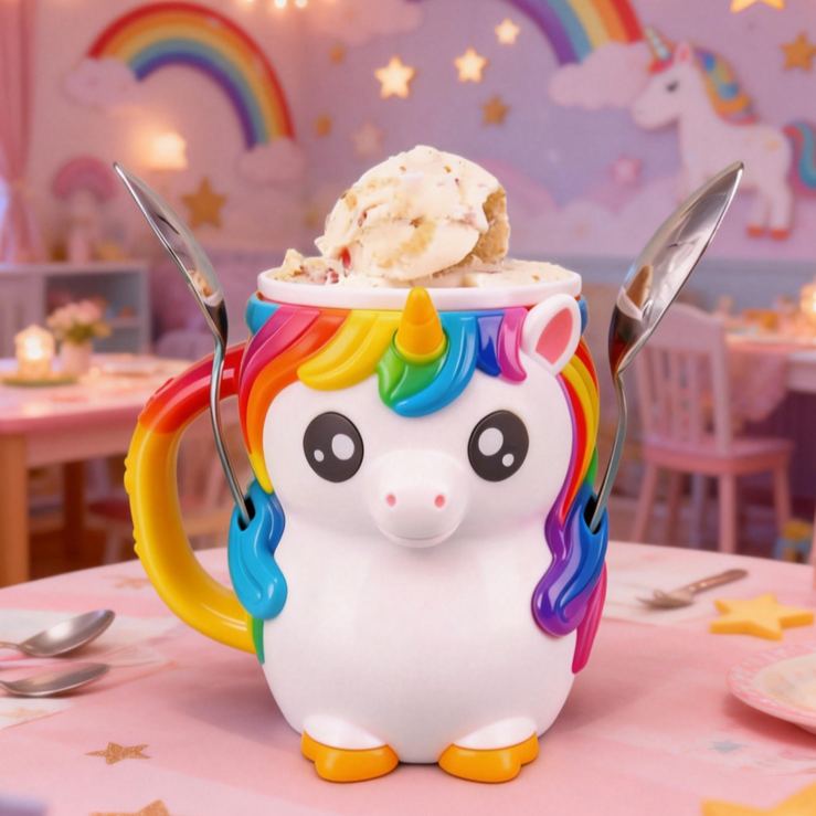 Personalized Magical Theme Custom Name Lovely Rainbow Horse Rainbow Style Dessert Holder 3D Printed Cozy with Spoon Slot