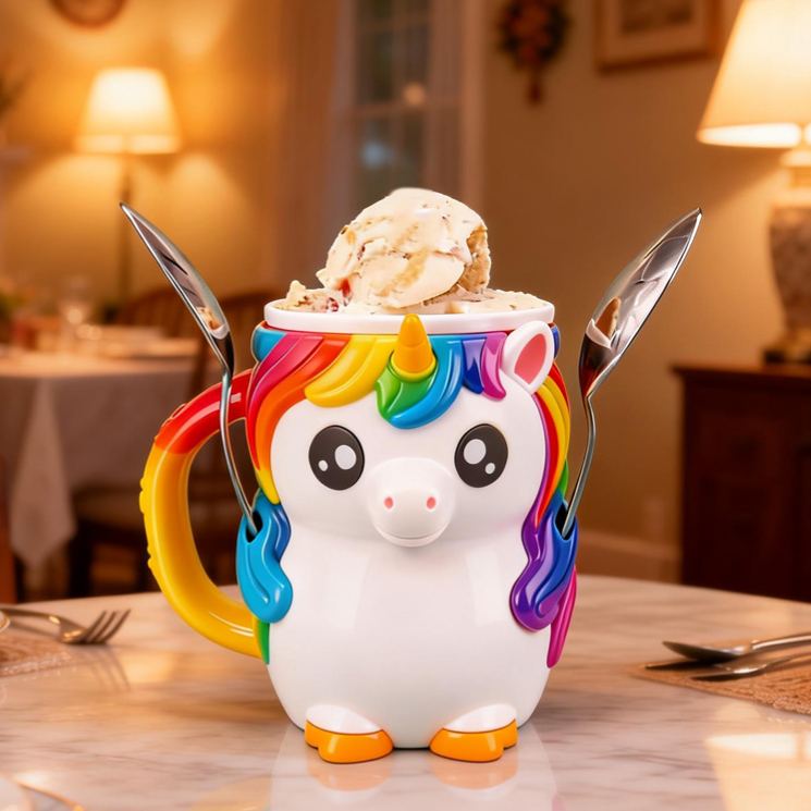 Personalized Magical Theme Custom Name Lovely Rainbow Horse Rainbow Style Dessert Holder 3D Printed Cozy with Spoon Slot