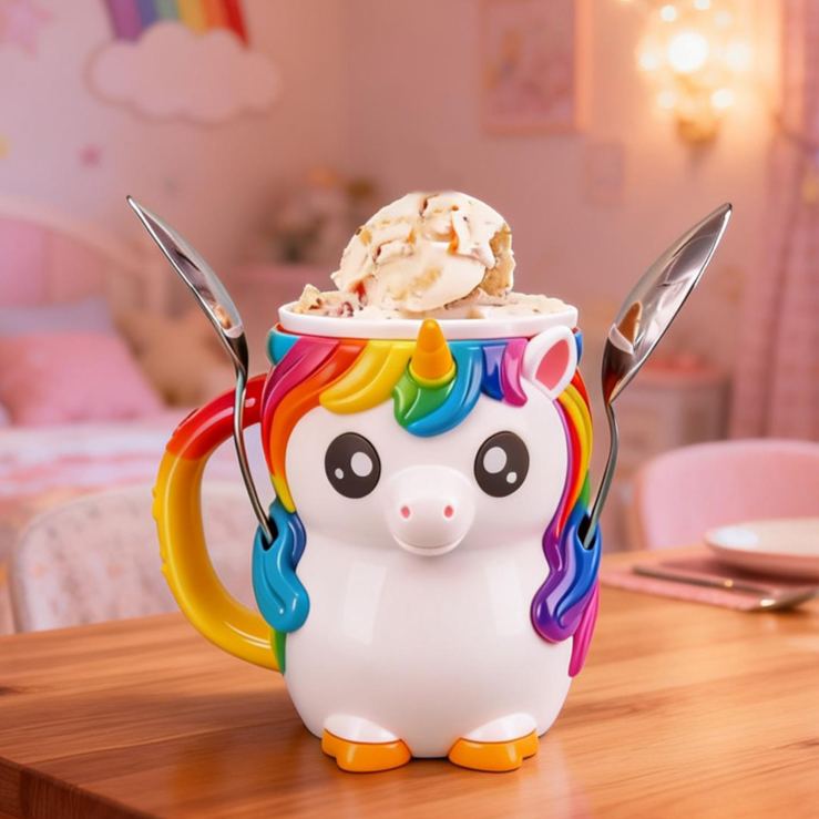 Personalized Magical Theme Custom Name Lovely Rainbow Horse Rainbow Style Dessert Holder 3D Printed Cozy with Spoon Slot