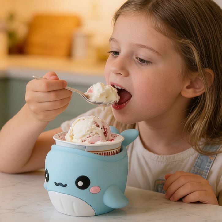 Personalized Ocean Theme Custom Name Adorable Blue Whale Dessert Cup Stand 3D Printed Cozy with Spoon Slot