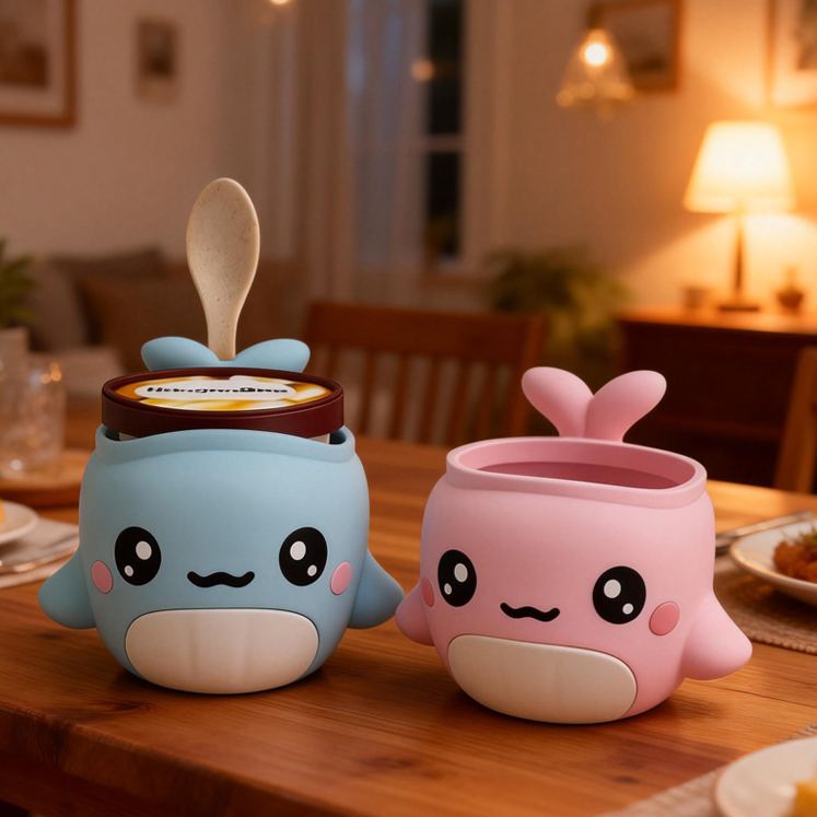 Personalized Ocean Theme Custom Name Adorable Blue Whale Dessert Cup Stand 3D Printed Cozy with Spoon Slot