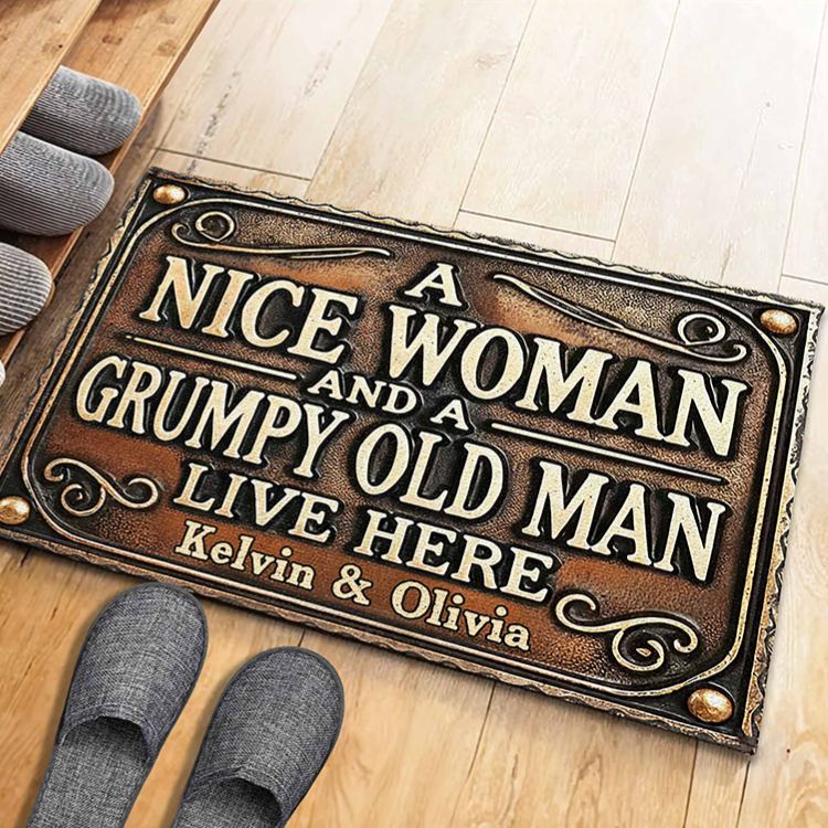 Personalized A Nice Woman And A Grumpy Old Man Live Here Vintage Design Custom Doormat Gift For Homeowners And Couples