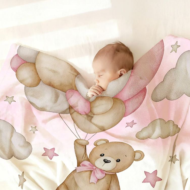 Personalized Bear Balloon Soft Throw Blanket with Name Home Decor Birthday Baby Shower Gift for Newborns Kids
