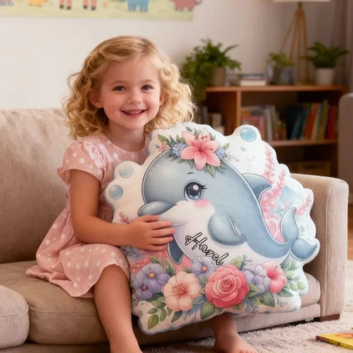 Personalized Cartoon Dolphin Print with Name Graphic 3D Print Pillow Christmas Gift for Kids or Baby Birthday Gift