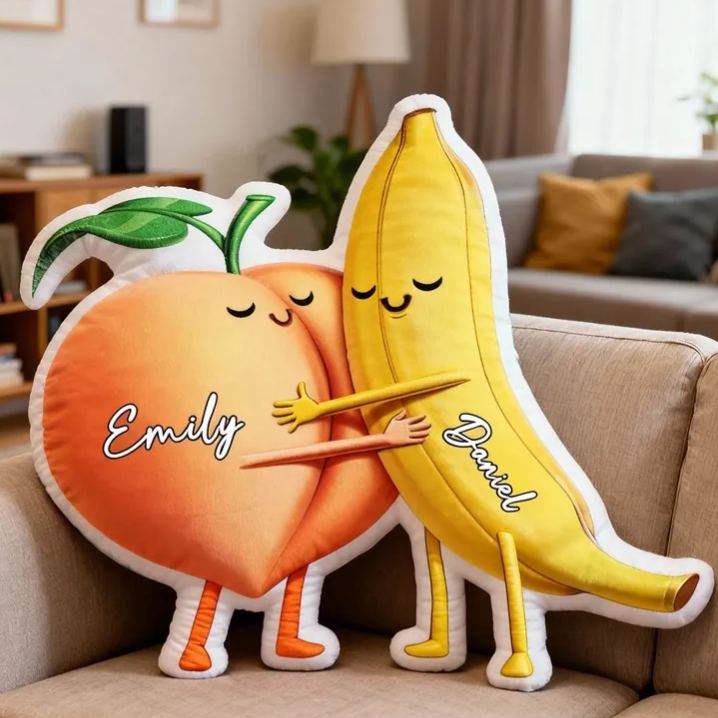 Personalized Banana and Peach with Name Graphic 3D Print Pillow Christmas Gift for Kids or Baby Birthday Gift