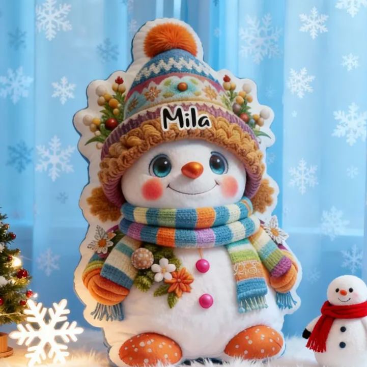 Personalized Snowman with Name Graphic 3D Print Pillow Christmas Gift for Kids or Baby Birthday Gift