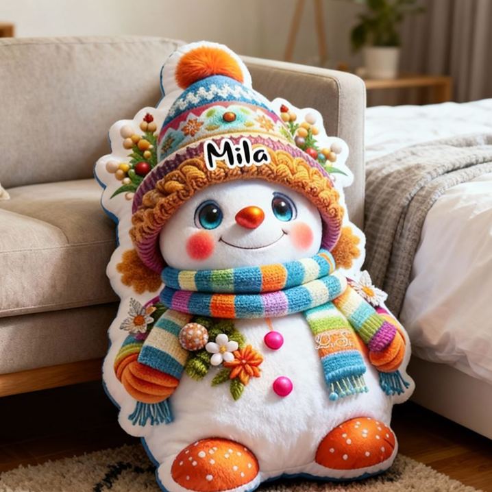 Personalized Snowman with Name Graphic 3D Print Pillow Christmas Gift for Kids or Baby Birthday Gift