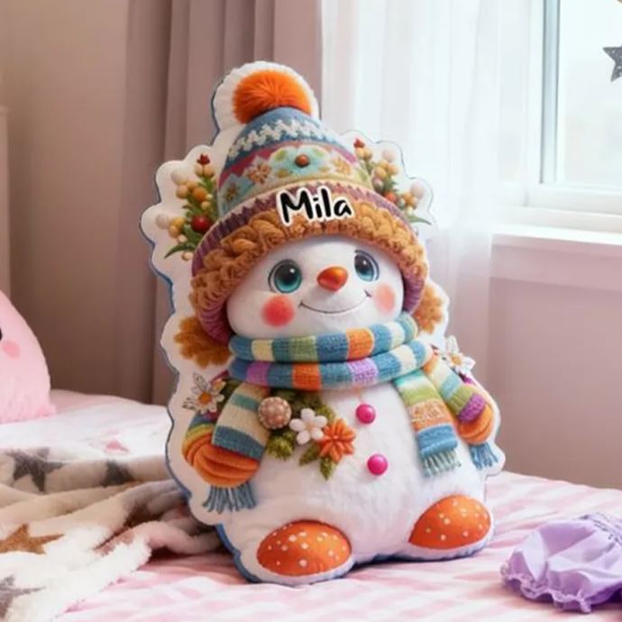 Personalized Snowman with Name Graphic 3D Print Pillow Christmas Gift for Kids or Baby Birthday Gift