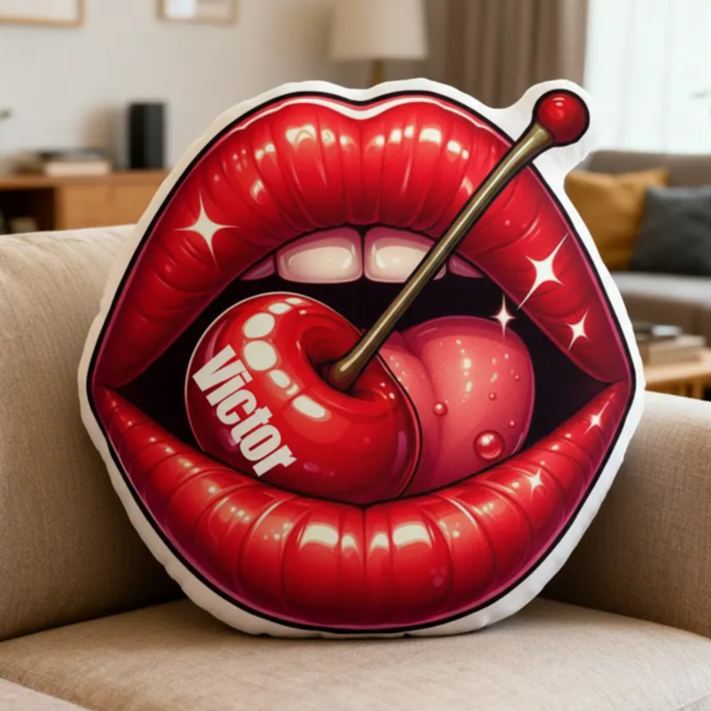 Personalized Cherry Lips Design with Name Graphic 3D Print Pillow Christmas Gift for Kids or Baby Birthday Gift