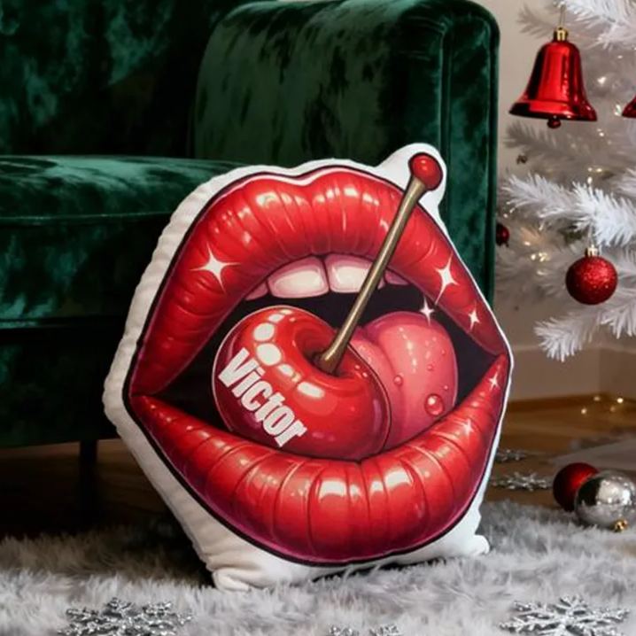 Personalized Cherry Lips Design with Name Graphic 3D Print Pillow Christmas Gift for Kids or Baby Birthday Gift