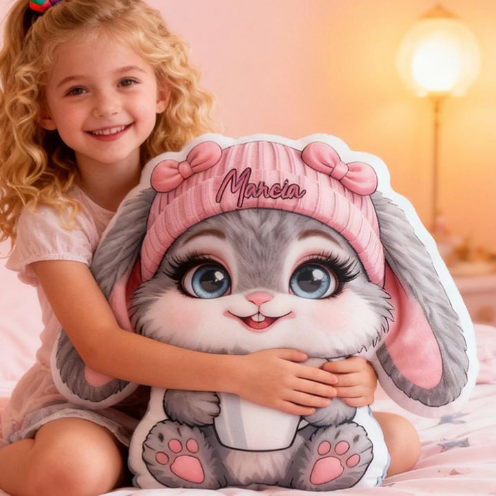 Personalized Cartoon Rabbit Pattern with Name Graphic 3D Print Pillow Christmas Gift for Kids or Baby Birthday Gift