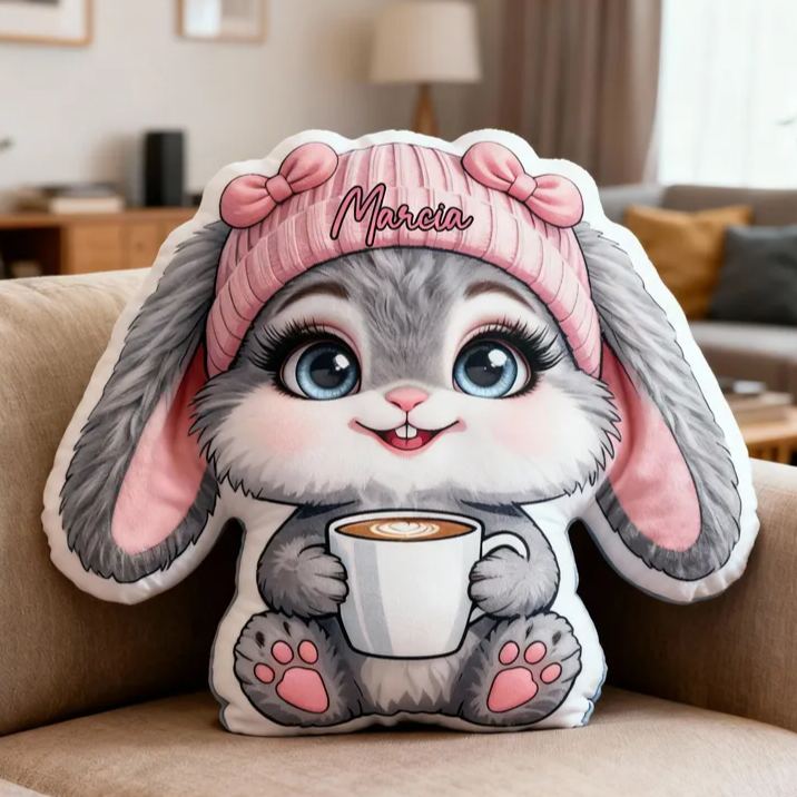 Personalized Cartoon Rabbit Pattern with Name Graphic 3D Print Pillow Christmas Gift for Kids or Baby Birthday Gift