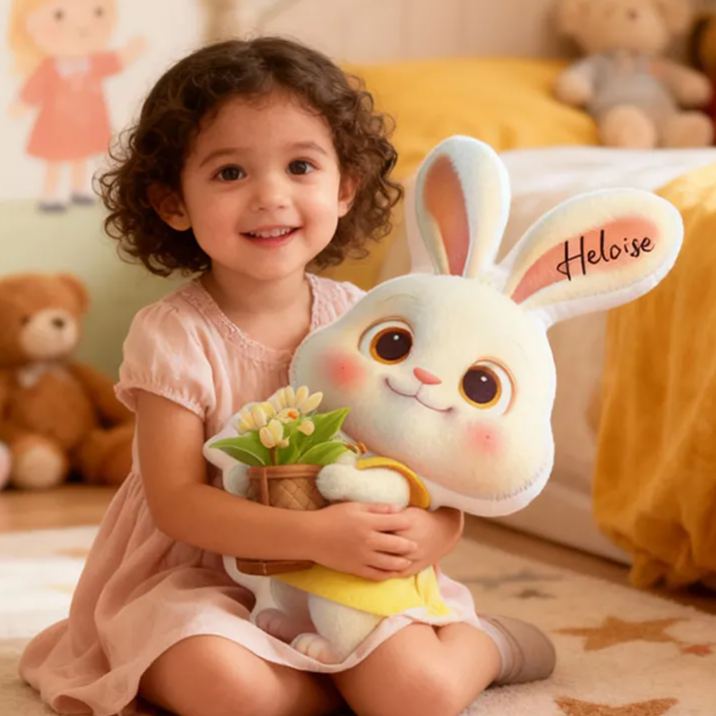 Personalized Cartoon Rabbit with Name Graphic 3D Print Pillow Christmas Gift for Kids or Baby Birthday Gift