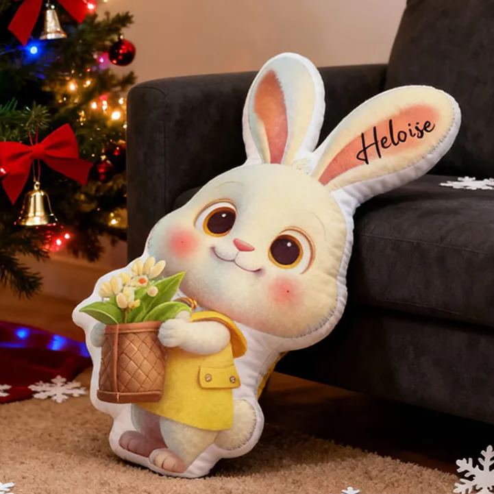 Personalized Cartoon Rabbit with Name Graphic 3D Print Pillow Christmas Gift for Kids or Baby Birthday Gift
