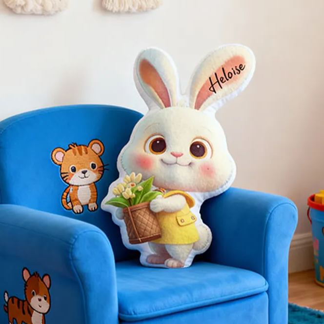 Personalized Cartoon Rabbit with Name Graphic 3D Print Pillow Christmas Gift for Kids or Baby Birthday Gift