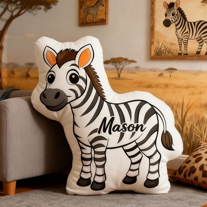 Personalized Cartoon Zebra with Name Graphic 3D Print Pillow Christmas Gift for Kids or Baby Birthday Gift