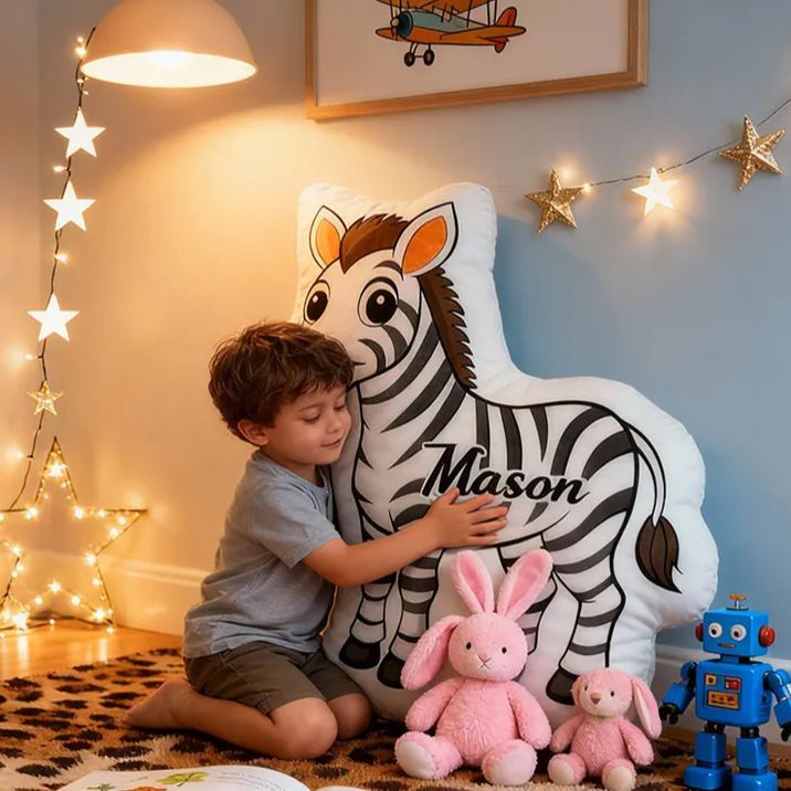 Personalized Cartoon Zebra with Name Graphic 3D Print Pillow Christmas Gift for Kids or Baby Birthday Gift