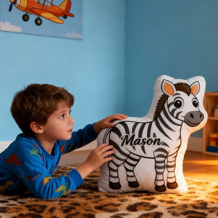Personalized Cartoon Zebra with Name Graphic 3D Print Pillow Christmas Gift for Kids or Baby Birthday Gift