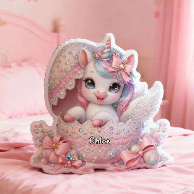 Personalized Eggshell Dream Horse with Name Graphic 3D Print Pillow Christmas Gift for Kids or Baby Birthday Gift