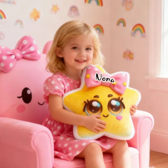 Personalized Cute Star with Name Graphic 3D Print Pillow Christmas Gift for Kids or Baby Birthday Gift