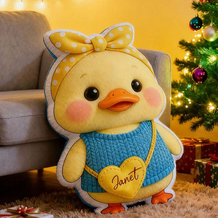Personalized Cartoon Yellow Duck with Name Graphic 3D Print Pillow Christmas Gift for Kids or Baby Birthday Gift