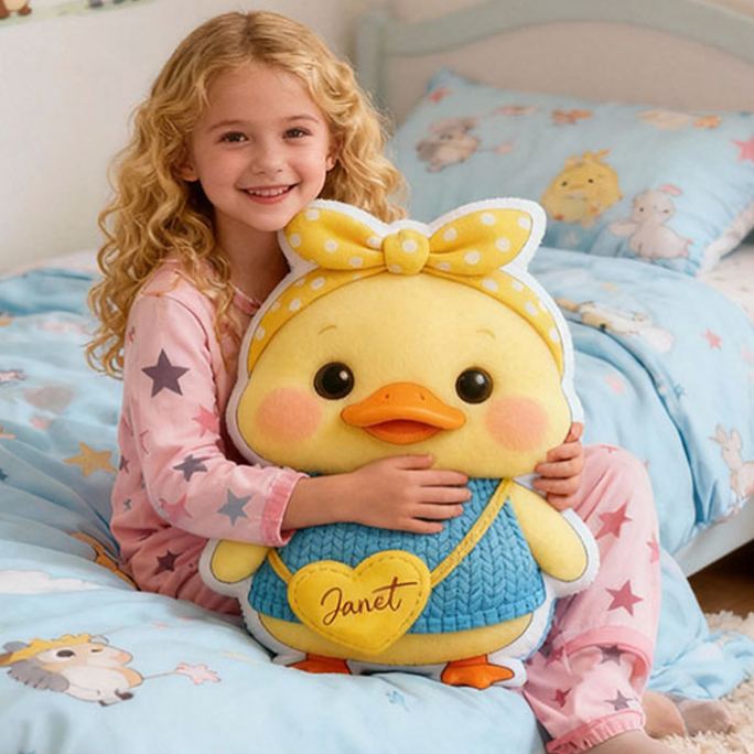 Personalized Cartoon Yellow Duck with Name Graphic 3D Print Pillow Christmas Gift for Kids or Baby Birthday Gift